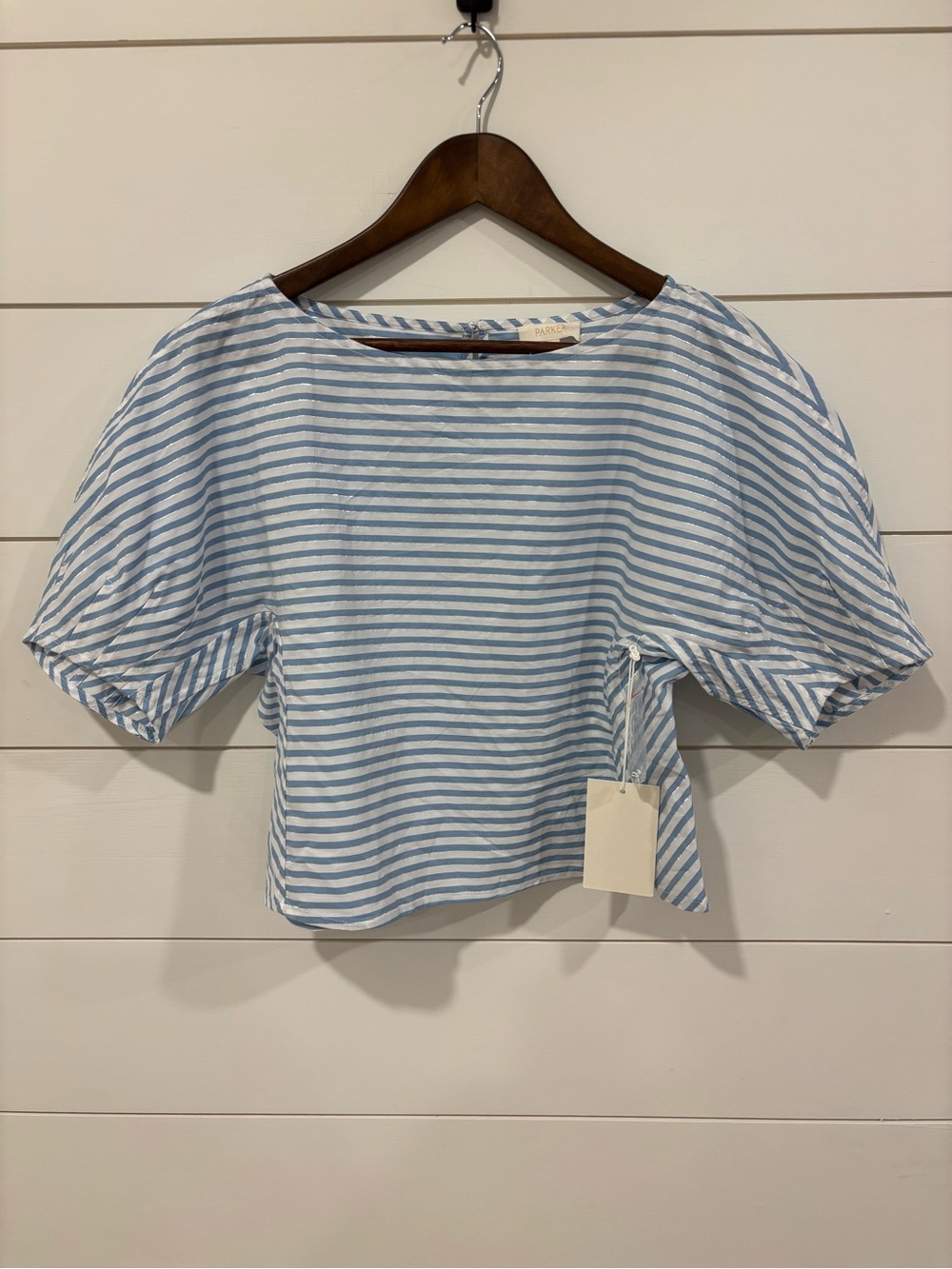 Parker NWT Striped Blue and White Puff-Sleeve Top Size XS